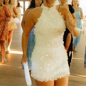 White sequence reception dress